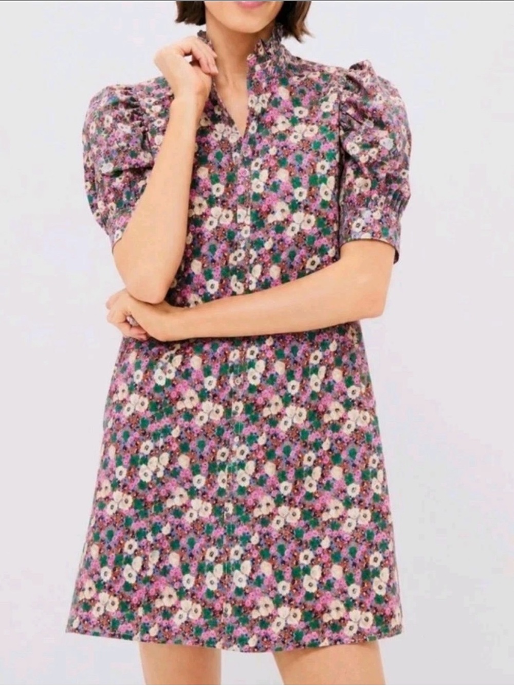 Hyacinth House Tuckernuck Louisa Floral Mini Dress M Puff Sleeves Button Front